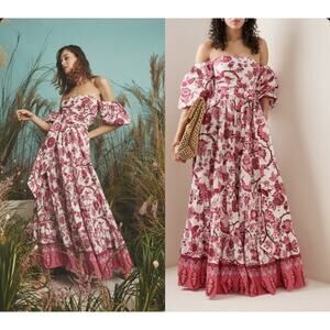 $900 Cara Cara Pink Floral Off The Shoulder Wethersfield Jacobean Rouge Dress 2